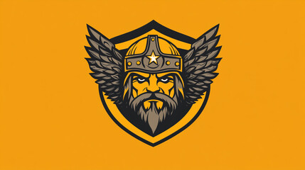 Obraz premium Winged Warrior King Mythological Mascot Graphic Design Shield Logo