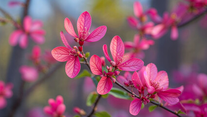 Obraz premium Eastern Redbud flowers featuring small bright pink