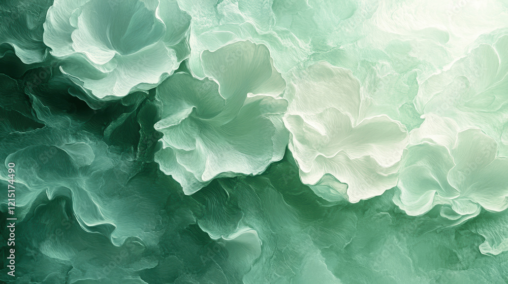 Poster soft abstract clouds in gentle green and white tones create an ethereal background full of tranquili