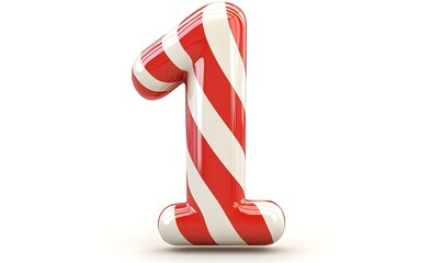 Red white striped candy cane number one, isolated, white background, holiday design
