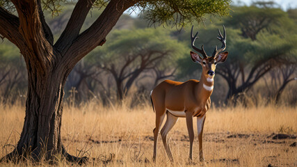 Naklejka premium Tree impala buck wondering at the Kruger National Park South Africa.