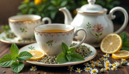 Elegant Tea Set with Herbs