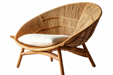 a rattan chair with wooden legs