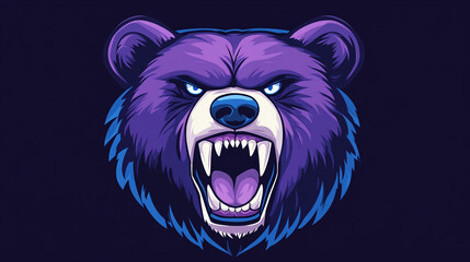 Aggressive Purple Bear Head Illustration  Mascot  Graphic Design  Gaming  Wild Animal