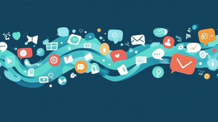 Obraz premium Abstract waves of communication icons flow.
