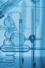 Laboratory glassware with focus on distillation parts