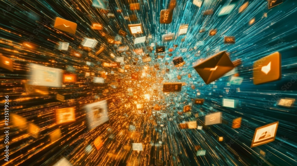 Poster digital data streams, exploding information flow.