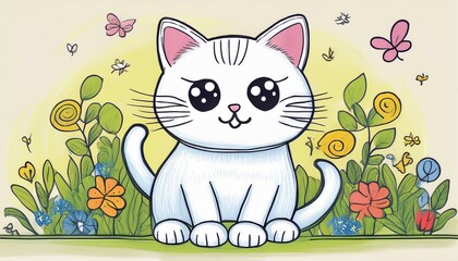 Obraz premium cat and flowers