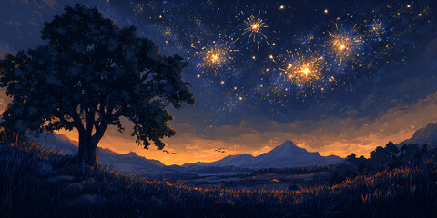 Fototapeta premium Easter Fireworks Lighting Up the Night Sky