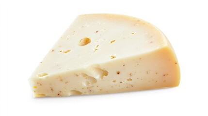 Natural Yellow Cheese Slice with Holes and Texture on White Background