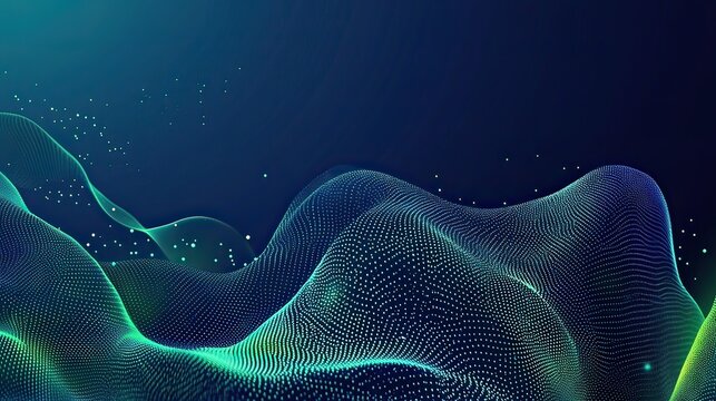 Abstract teal wave digital background, particles, website banner