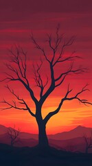 Naklejka premium silhouette of a barren tree against a dramatic sunset