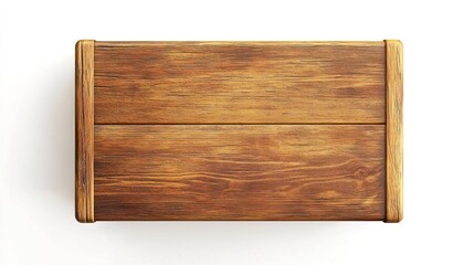 Rustic Wooden Box with Natural Grain on White Background