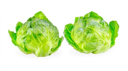 Fototapeta premium Fresh Green Lettuce Heads Isolated on White Background for Salad Prep