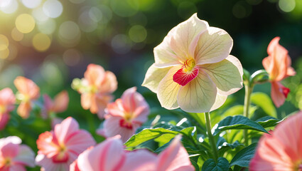 Fototapeta premium Impatiens flower outdoors in a sunny garden.