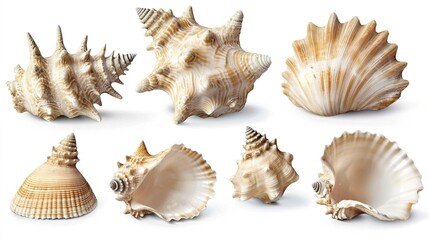 Obraz premium Various Natural Seashells Displayed on a White Background