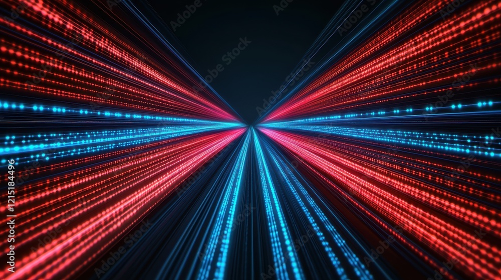 Poster a dynamic visual of blue and red light beams converging, creating a sense of speed and movement agai