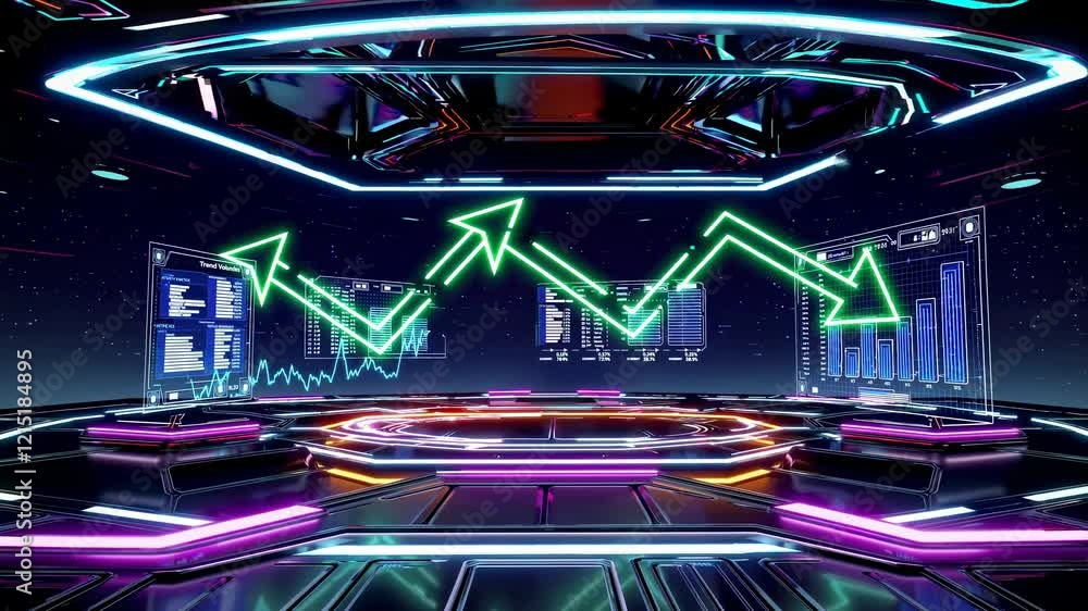 Poster modern digital trading room with dynamic graph displays showcasing market trends and data analysis