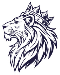 Majestic lion wearing a crown, profile view of a regal animal