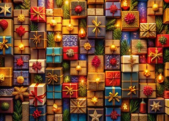 Fototapeta premium Panoramic Advent Calendar 2019: Festive Christmas Countdown Gift Boxes