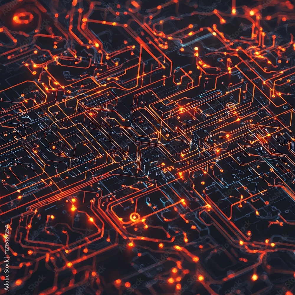 Poster a close-up view of a glowing circuit board with intricate patterns, showcasing advanced technology a