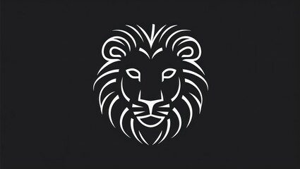 Minimalist lion head illustration on black background.