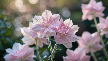 Obraz premium Lavatera flowers, showcasing soft pink or white petals