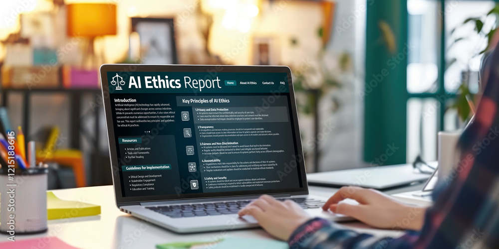Poster ai ethics responsibility standard law and rules on computer screen provide report of ai ethic transp