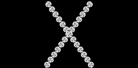 Silver Rhinestone Diamonds Multiply, Cross. Incorrect Sign Vector Illustration.