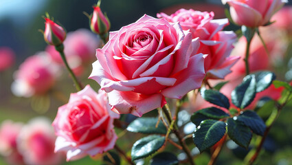 Naklejka premium Pink Roses in Full Bloom