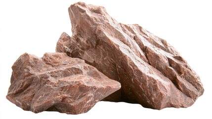 Natural Brown Rocks with Unique Texture and Shape on White Background