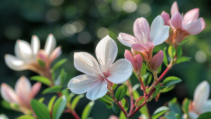 Fototapeta premium Spirea flowers, highlighting their delicate clusters of tiny blooms in white or pink