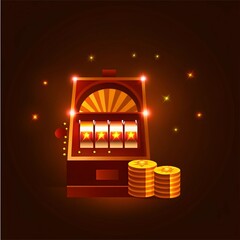 Bright illustration of casino slot machines with vibrant colors and finance theme

