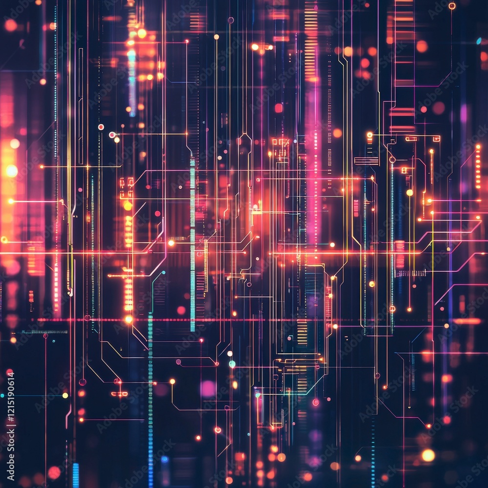 Poster a vibrant digital background showcasing intricate circuits and glowing elements, ideal for tech-focu