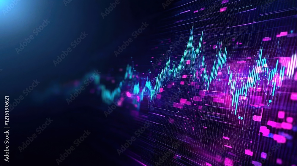 Poster technical financial graph illustrating technology trends with abstract colorful background in a futu