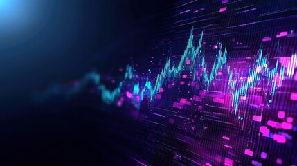 Technical financial graph illustrating technology trends with abstract colorful background in a futuristic setting