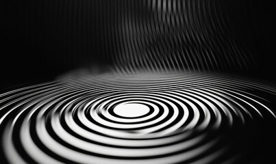 Obraz premium Black and white concentric circles with falling lines.