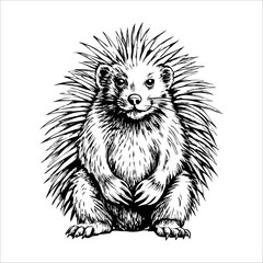Black and white drawing of a porcupine