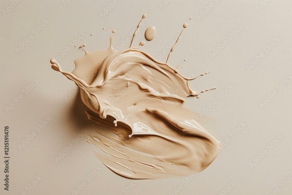 Aufkleber beige liquid foundation splashing on a beige background, creating a dynamic and artistic shape
