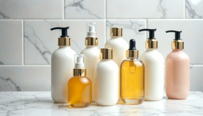 Natural Skincare Products on White Marble