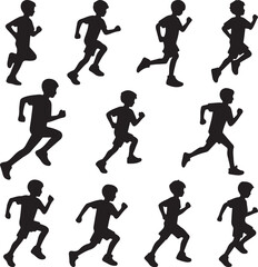 Children Runner Silhouette Design, Running children silhouette vector illustration on a white background
