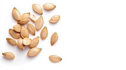 A Collection of Raw Pumpkin Seeds on a White Background