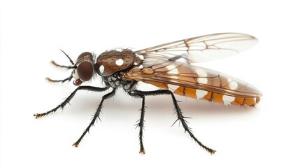 Close-up of Brown Spotted Winged Fly on White Background