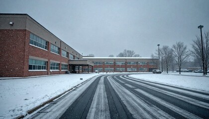 Fototapeta premium Snowy School Parking Lot with Tire Tracks
