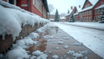 Snowy School Steps in Winter Town