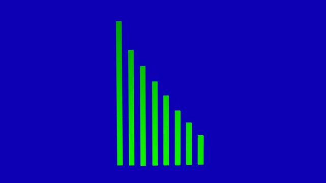 Blue 3d render growth graph with rising bars and arrow on black chromakey background for inserts.