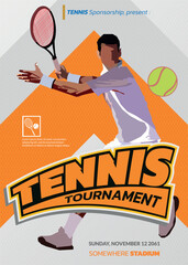 Tennis Tournament poster in sporty style, with gray and orange line background, is very elegant for sporty, active and dynamic sports poster.