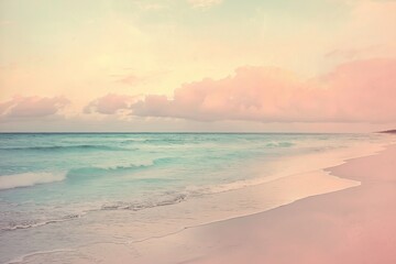 Obraz premium A soft, dreamy painting of a tranquil beach scene with pastel tones