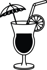 Tropical cocktail glass vector illustration, tropical cocktail glass icon, tropical cocktail glass line art vector, tropical cocktail glass vector design