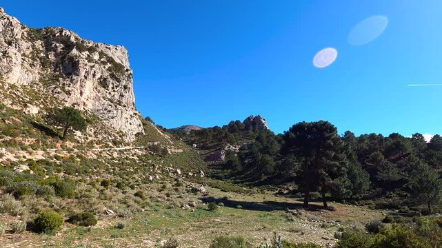 Panoramic view on hiking trail to Maroma peak, Sierra Tejeda, Spain 